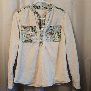 Velour Sleepwear Henley Top S Gray heathered & Blue birds print Long sleeves